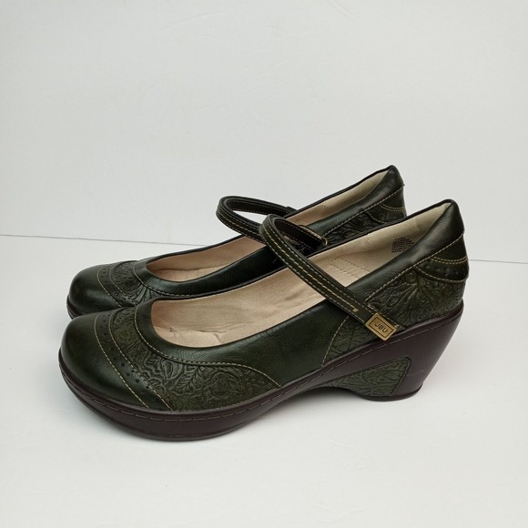 JBU Shoes - JBU by Jambu Melrose Vegan Green Embossed Wedge Mary Jane Shoes Womens 10M